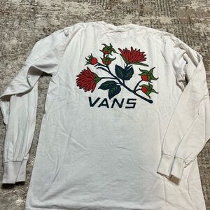 Men’s Vans White Long Sleeve with Red Floral Graphic